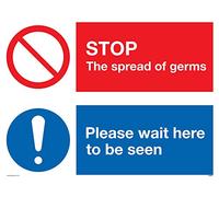 Stop germs Please wait here to be seen cartello in plastica rigida double-face, 3 mm