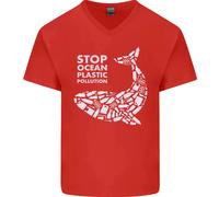 Stop Oceano Plastica Pollution Climate Change Uomo Scollo A V Cotone T-Shirt