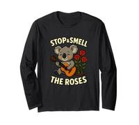 Stop & Smell The Roses Funny Koala Music Citazione Maglia a Manica
