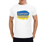 Stop War I Stand with Ukraine - Maglietta con bandiera ucraina, Bianco da uomo., 6XS