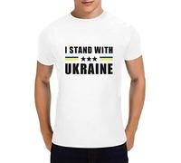 Stop War I Stand with Ukraine - Maglietta con bandiera ucraina, Uomini Bianco 02, 6XS