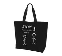 Stop You're Under A Rest, borsa per la spesa riutilizzabile in tela leggera da donna, nera