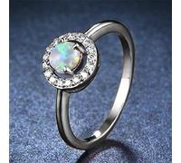 STOPI Anello di Pietra Opale Bianca Femminile Carino Anelli di Nozze Sottili Rotondi Eleganti per Le Donne Anello di Fidanzamento con Promessa Nuziale