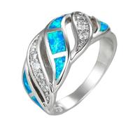 STOPI Boho Maschio Femmina Blu Opale Pietra Anello Fascino Argento Colore Cristallo Anello di Fidanzamento Carino Nuziale Geometriche FEDI Nuziali per Le Donne