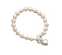 STOPI Bracciale in Argento Sterling 925 Fine con Perle d'Acqua Dolce A Forma di Cuore da 19 Cm per Gioielli da Donna per San Valentino