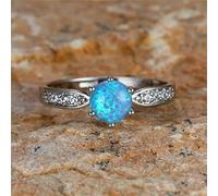 STOPI Carino Femminile Blu Opale di Fuoco Anello di Pietra Boho Argento Colore Anello Rotondo Gioielli Vintage Anelli di Fidanzamento per Le Donne