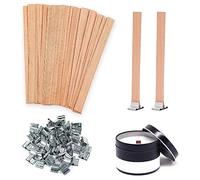 Stoppini, 50 Pezzi Stoppini in Legno per Candele, con 50 Basi in Metallo, per Candele Fai Da Te, 13 x 130 mm