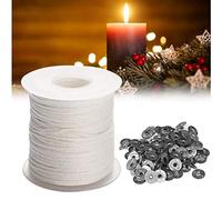 Stoppini per candele in cotone naturale con nucleo di stoppino da 60 m, rotolo con 100 linguette in metallo per stoppini in cera di soia, stoppini per candele fai da te