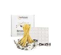 Stoppini per candele senza paraffina | sostenibili in cera d'api e canapa | 100 pezzi | Set con punti adesivi e supporto per stoppino | diverse lunghezze e diametro (Ø 1,7mm | lunghezza 10cm)