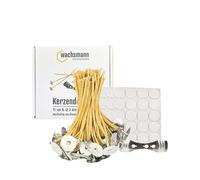 Stoppini per candele senza paraffina | sostenibili in cera d'api e canapa | 100 pezzi | Set con punti adesivi e supporto per stoppino | diverse lunghezze e diametro (Ø 3mm | lunghezza 10cm)