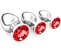 stoqucel Rosso 3 Pezzi/Set di Accessori a Forma di Cuore Le Sfere per Massaggi di Acciaio Inossidabile a Cristallo Rosso, Giocattolo Maschio e Femmina con agganciamento della Spina di Sicurezza