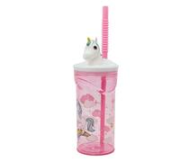 Bicchiere Con Cannuccia Coperchio in 3D Unicorno Girl in Tritan 360ml