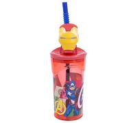 Stor Bicchiere per bambini riutilizzabile con cannuccia e coperchio con statuetta 3D e capacità 360 ml di Iron Man - Avengers