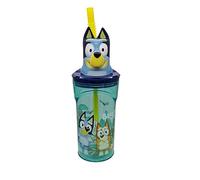STOR Bicchiere Bambini con Cannuccia e Coperchio Bluey, Figura 3D, 360 ml, Plastica Riutilizzabile, Senza BPA, Ideale per Bambini e Bambine