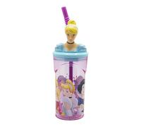Stor Bicchiere per bambini riutilizzabile con cannuccia e coperchio con statuetta 3D e capacità 360 ml di Principesse - Disney
