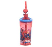Stor Spiderman - Bicchiere per bambini, riutilizzabile, con cannuccia e coperchio, 3D, capacità 360 ml