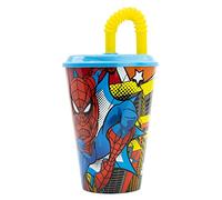 Bicchiere Bambini con cannuccia Marvel Spiderman 430ML, in plastica senza BPA, lavabile e riutilizzabile