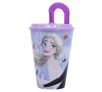 Stor Bicchiere Bambini con Coperchio e Cannuccia Frozen - Il Regno Di Ghiaccio 430ml - Bicchiere Riutilizzabile in Plastica Resistente - Anti-Goccia