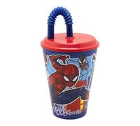 Stor Spiderman - Bicchiere per bambini, riutilizzabile, con coperchio e cannuccia, 430 ml