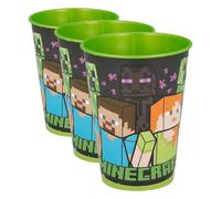 Stor Bicchiere in plastica per Bambini con grafica di Minecraft da 260 ml, Lavabile e Riutilizzabile, non adatto al microonde (Confezione da 3)