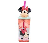 Stor Bicchiere Originale Disney Minnie in plastica da 360 ml per bambini con cannuccia rosa e tappo 3D topolino