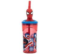 Stor Bicchiere Originale Marvel Spiderman 3D per bambini da 360 ML con cannuccia e tappo svitabile 3D a forma di testa dell'uomo ragno