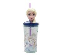 Stor Bicchiere per bambini riutilizzabile con cannuccia e coperchio con statuetta 3D e capacità 360 ml di Frozen