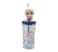 Stor Bicchiere per bambini riutilizzabile con cannuccia e coperchio con statuetta 3D e capacità 360 ml di Frozen