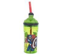 Stor Bicchiere per bambini riutilizzabile con cannuccia e coperchio con statuetta 3D e capacità 360 ml di Hulk - Avengers