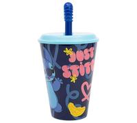 Stor Bicchiere plastica per bambini Disney Stitch da 430 ml, senza BPA, riutilizzabile e lavabile, con cannuccia e coperchio