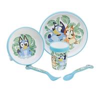 Stor Bluey - Set di stoviglie per bambini, 5 pezzi, bicolore, per colazione, pranzo, cena, piatto, ciotola e bicchiere, senza BPA, antiscivolo, per bambini