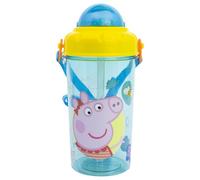 STOR Borraccia Bambini con Cannuccia Peppa Pig 465ml - Bottiglia Plastica Senza BPA con Coperchio e Tracolla per Scuola e Sport