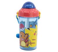 STOR Borraccia Bambini con Cannuccia Pokémon 465ml - Bottiglia Plastica Senza BPA con Coperchio e Tracolla per Scuola e Sport
