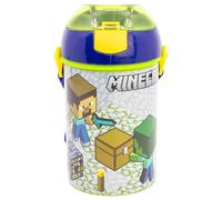 STOR Borraccia Bambini Minecraft 450ml con Tracolla - Plastica Senza BPA, Tappo Sicurezza, Perfetta Scuola e Sport