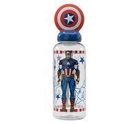 Borraccia Marvel Captain America per bambini in plastica da 560 ml con coperchio decorato e personaggi 3D.