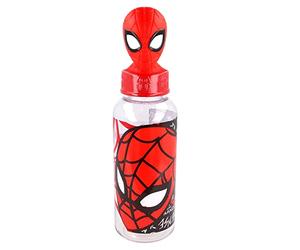 Stor Borraccia Originale Marvel Spiderman per bambini in plastica 3D da 560 ml con coperchio decorato e una figura 3D dei personaggi più famosi.