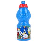Borraccia Originale Sega Sonic in plastica per bambini da 400 ml senza BPA e tappo antigoccia, fascia antiscivolo e forma ergonomica.