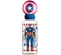 Borraccia Marvel Captain America per bambini in plastica da 560 ml con coperchio decorato e personaggi 3D.