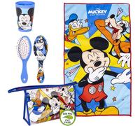 STOR Disney Mickey Mouse Set 3 Pz Asilo Asciugamano Spazzola e Bicchiere Auto