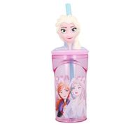 Bicchiere per Bambini in 3D con grafica Disney Frozen da 360 ml, con cannuccia integrata, senza BPA, Riulizzabile e facile da lavare