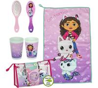 STOR Gabby's Dollhouse Set 3 Pz Asilo Asciugamano Spazzola e Bicchiere Auto