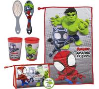 STOR Marvel Spidey Friends Set 3 Pz Asilo Asciugamano Spazzola e Bicchiere Auto