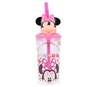 Bicchiere Bambini Disney Minnie in 3D con cannuccia integrata da 360 ml, senza BPA, Lavabile e Riutilizzabile