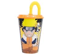Stor Naruto - Bicchiere per bambini, riutilizzabile, con coperchio e cannuccia, 430 ml