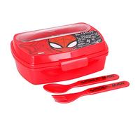 Sandwich box in plastica bimbi Marvel Spiderman, senza BPA, con forchetta e cucchiaio, lavabile e riutilizzabile