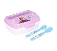Sandwich box plastica bimbi Disney Frozen con posate, senza BPA, lavabile e riutilizzabile con chiusura di sicurezza