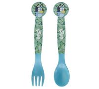 STOR Set 2 Posate Bambini Bluey Plastica - Forchetta e Cucchiaio con Design Arrotondato Sicuro per Bambini Senza BPA