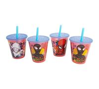 STOR Set 4 Bicchieri Bambini con Cannuccia Spider-Man 285ml Riutilizzabili Plastica PP Senza BPA Festa