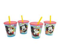 STOR Set 4 Bicchieri Bambini con Cannuccia Topolino 285ml Riutilizzabili Plastica PP Senza BPA Festa
