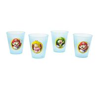 STOR Set 4 Bicchieri Bambini Super Mario Bros 285ml - Bicchieri Riutilizzabili in Plastica Senza BPA per Feste e Uso Quotidiano - Resistenti alle Cadute